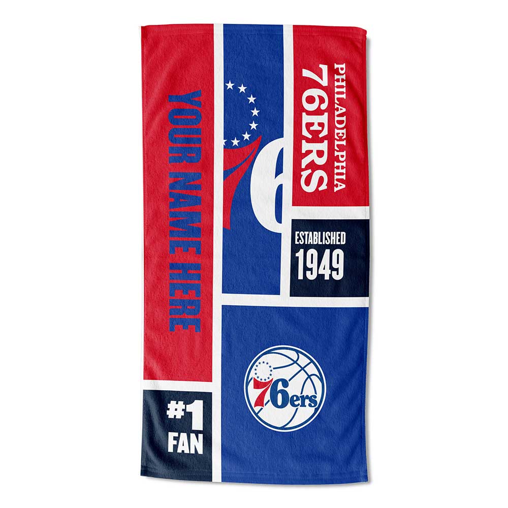 NBA Philadelphia 76ers Colorblock Personalized Beach Towel 30x60 Inches