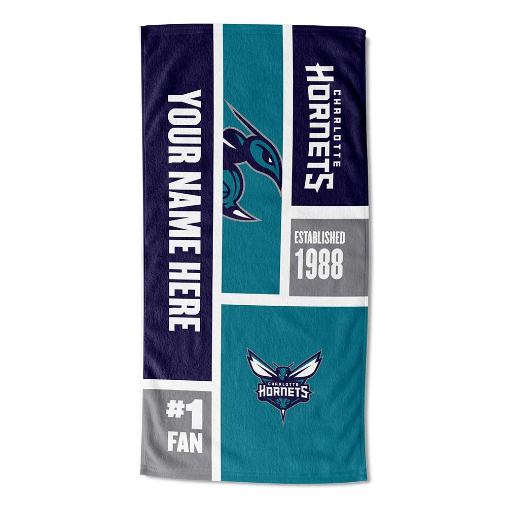 NBA Charlotte Hornets Colorblock Personalized Beach Towel 30x60 Inches