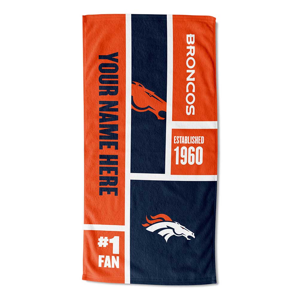 NFL Denver Broncos Colorblock Personalized Beach Towel 30x60 Inches