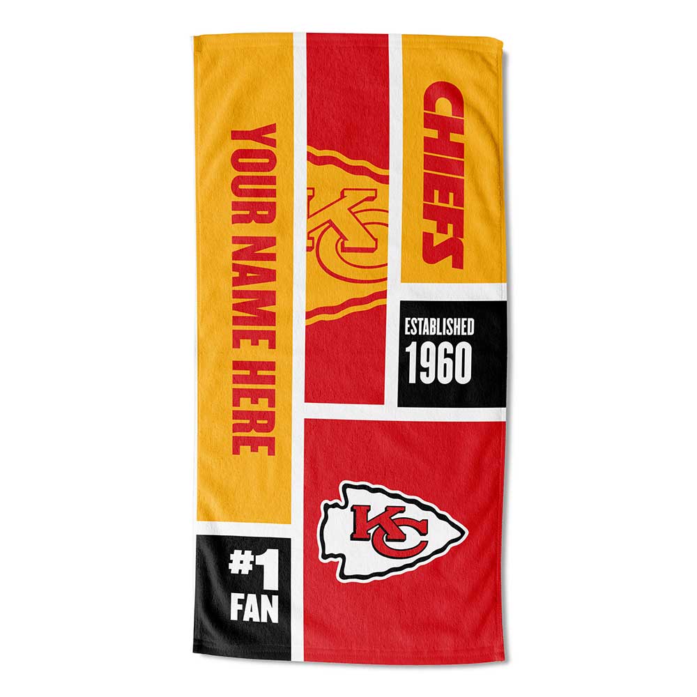 NFL Kansas City Chiefs Colorblock Personalized Beach Towel 30x60 Inches