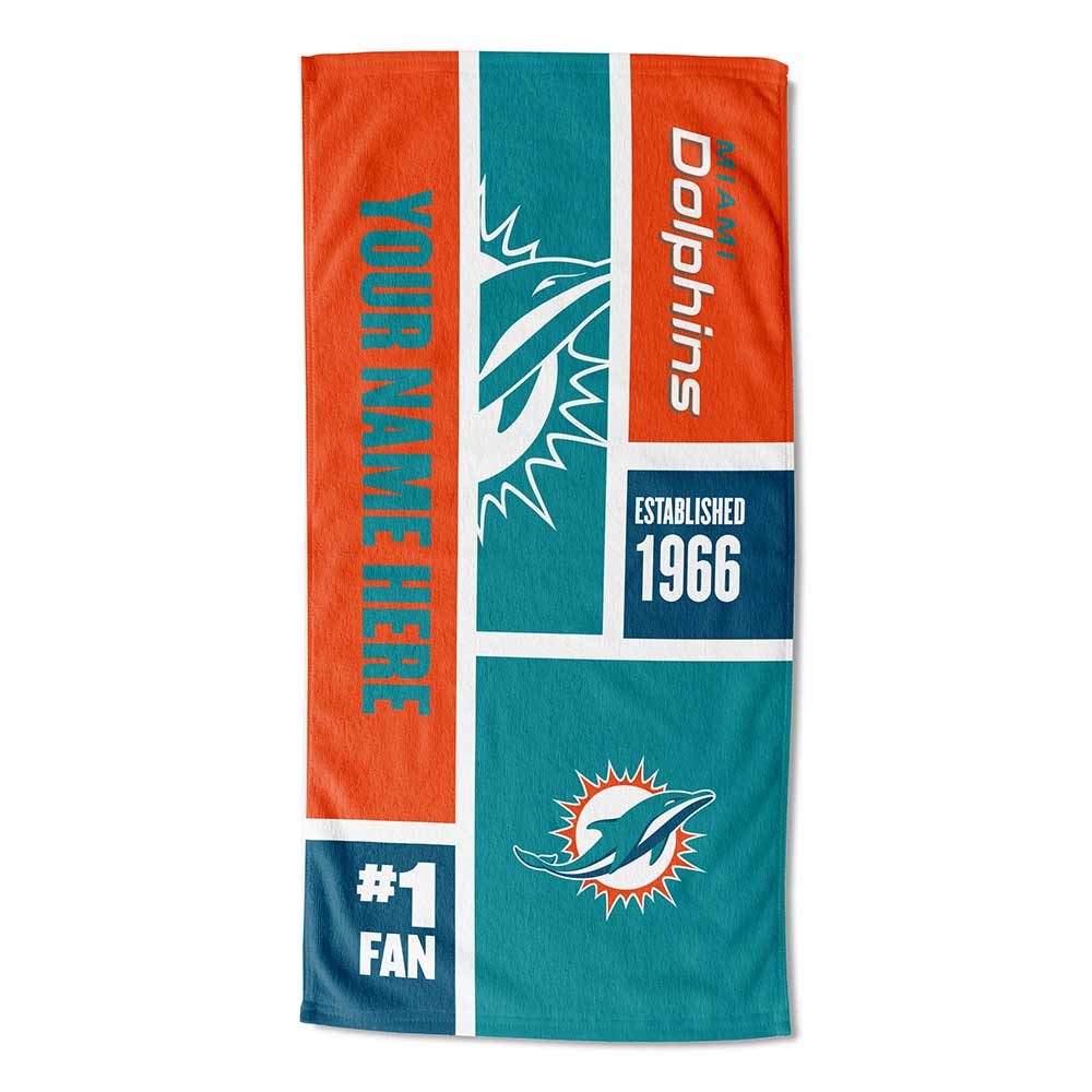 NFL Miami Dolphins Colorblock Personalized Beach Towel 30x60 Inches