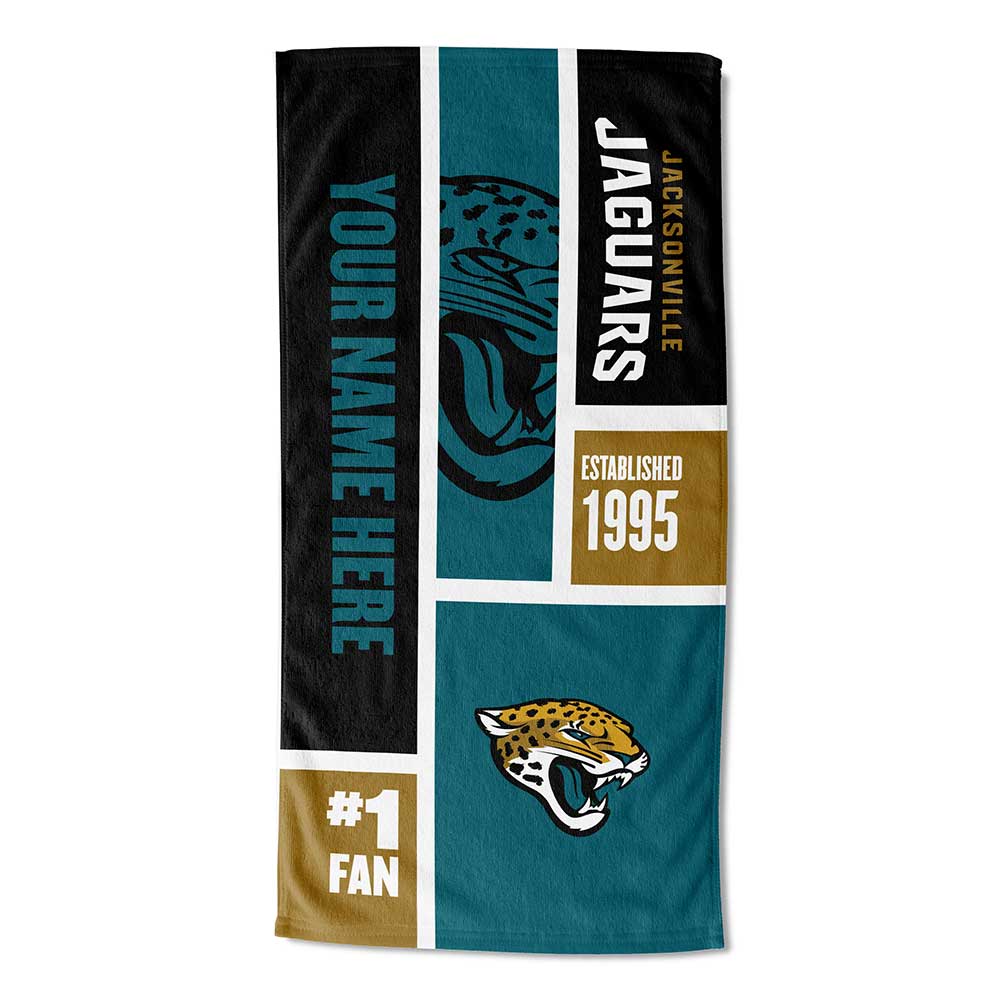 NFL Jacksonville Jaguars Colorblock Personalized Beach Towel 30x60 Inches
