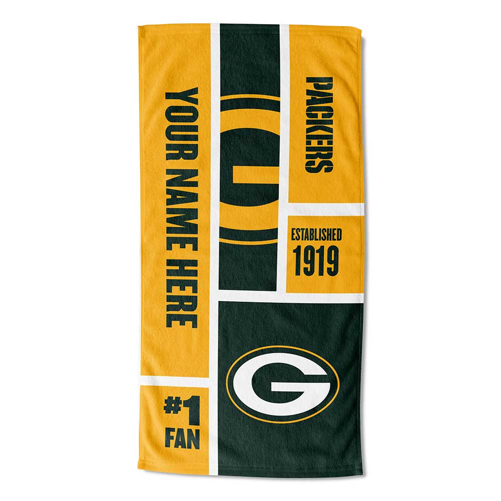 NFL Green Bay Packers Colorblock Personalized Beach Towel 30x60 Inches