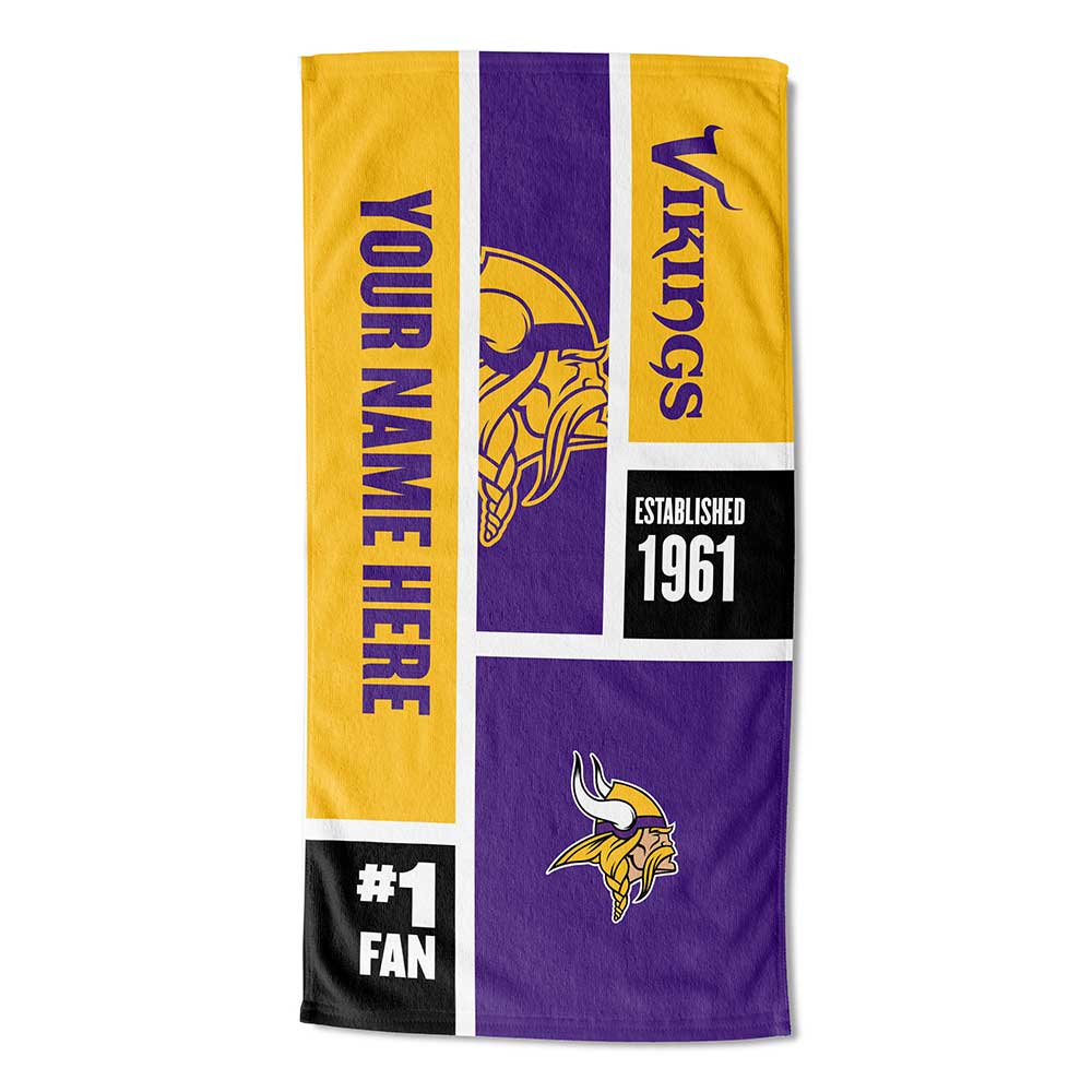 NFL Minnesota Vikings Colorblock Personalized Beach Towel 30x60 Inches