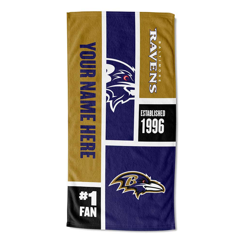 NFL Baltimore Ravens Colorblock Personalized Beach Towel 30x60 Inches