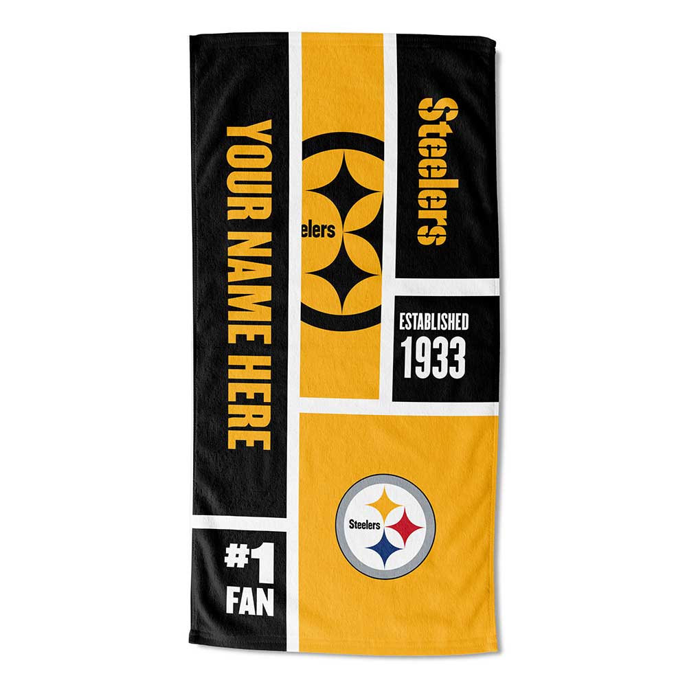 NFL Pittsburgh Steelers Colorblock Personalized Beach Towel 30x60 Inches