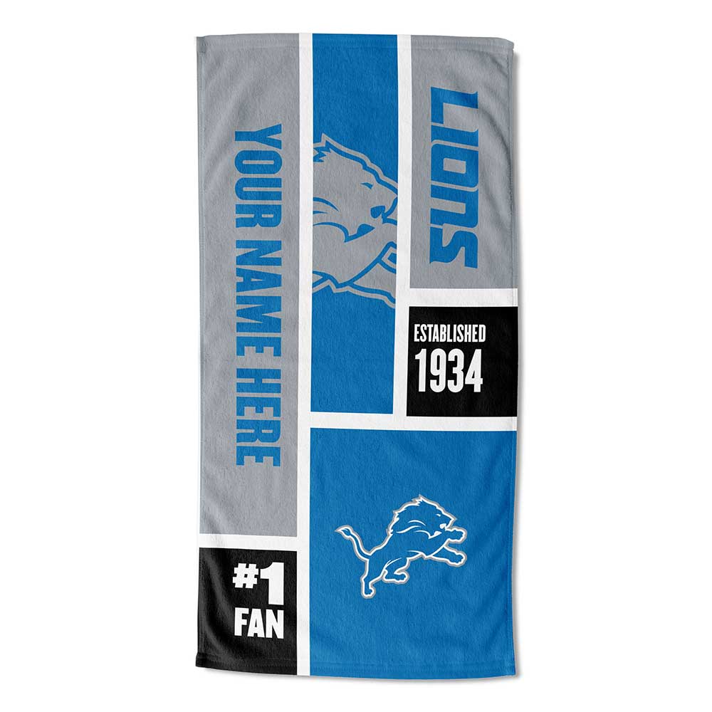 NFL Detroit Lions Colorblock Personalized Beach Towel 30x60 Inches