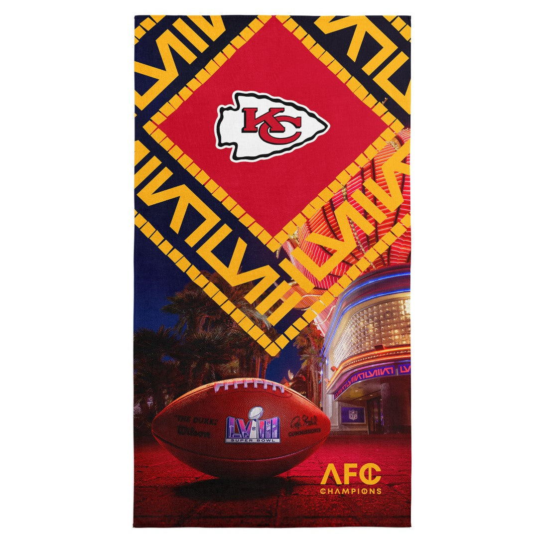 NFL Super Bowl 58 Kansas City Chiefs Arrival Participant Beach Towel 30x60 Inches