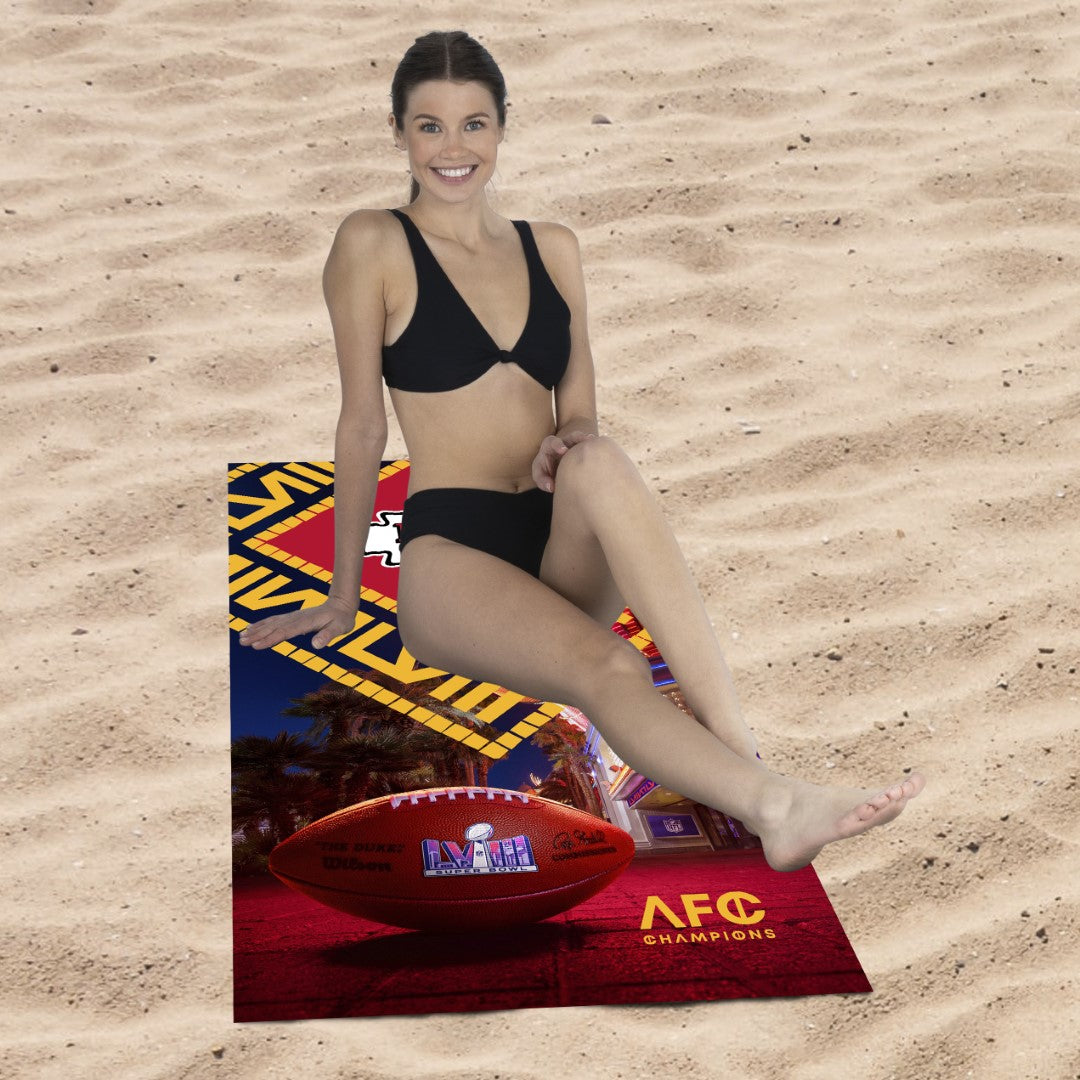 NFL Super Bowl 58 Kansas City Chiefs Arrival Participant Beach Towel 30x60 Inches