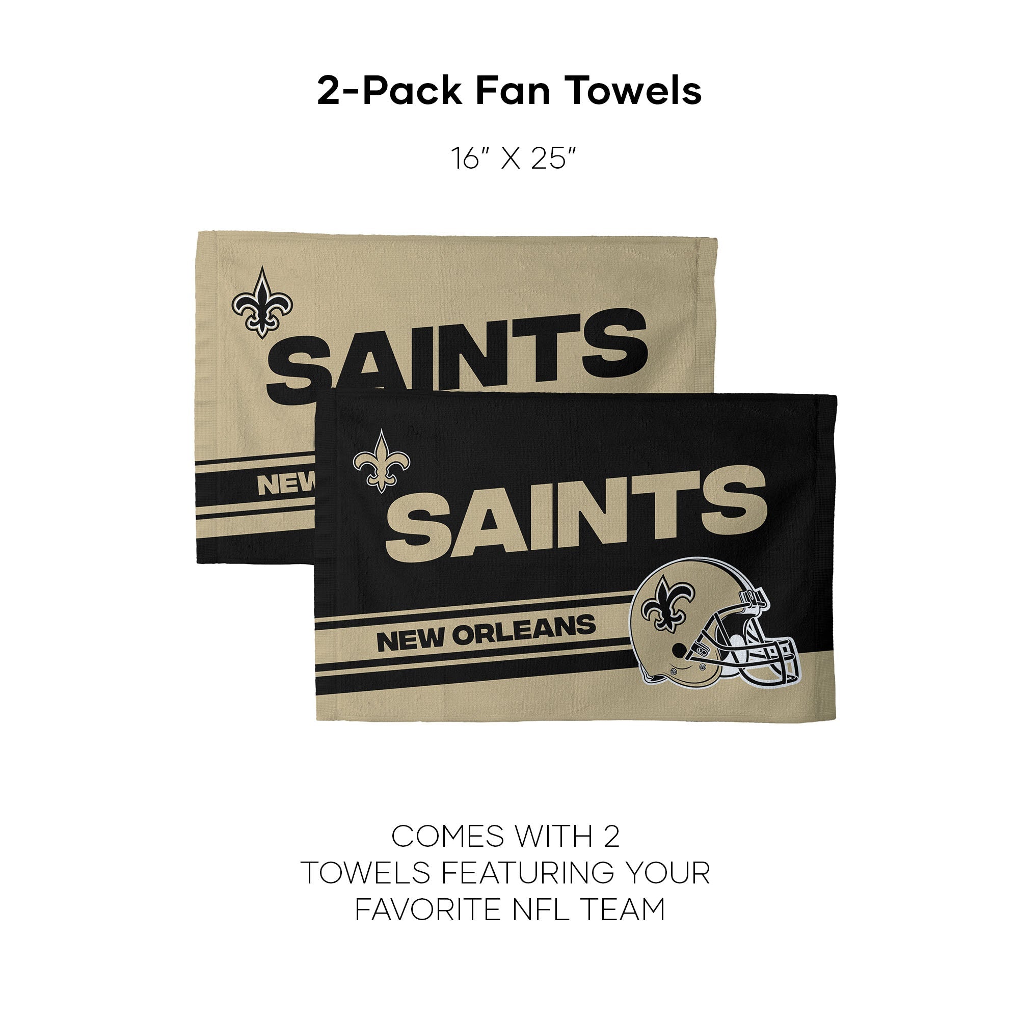 NFL New Orleans Saints Play Action Fan Towel 2 Pack 16 x 25 Inches