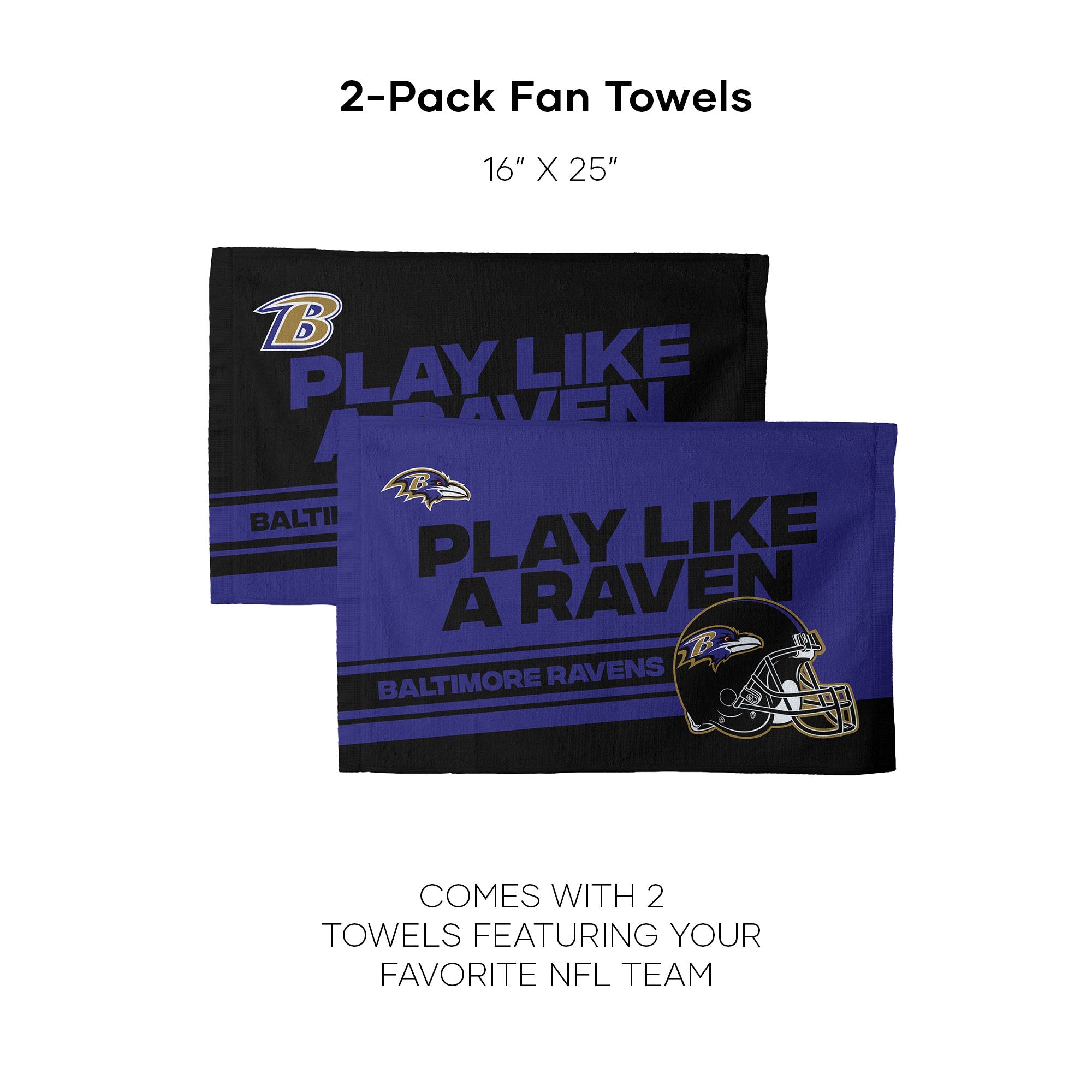 NFL Baltimore Ravens Play Action Fan Towel 2 Pack 16 x 25 Inches