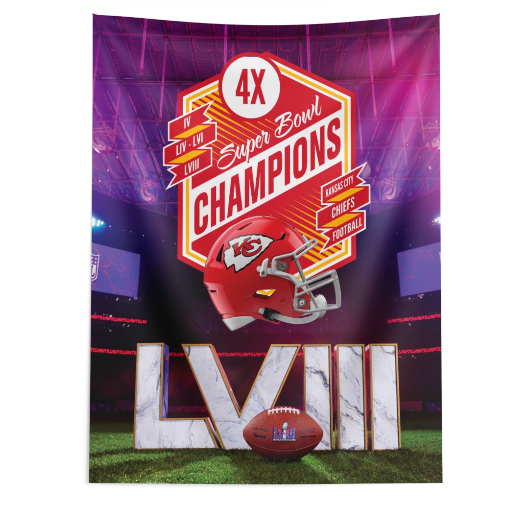 NFL Super Bowl 58 Kansas City Chiefs Re Take Multi Champs Wall Hanging 34 x 40 Inches