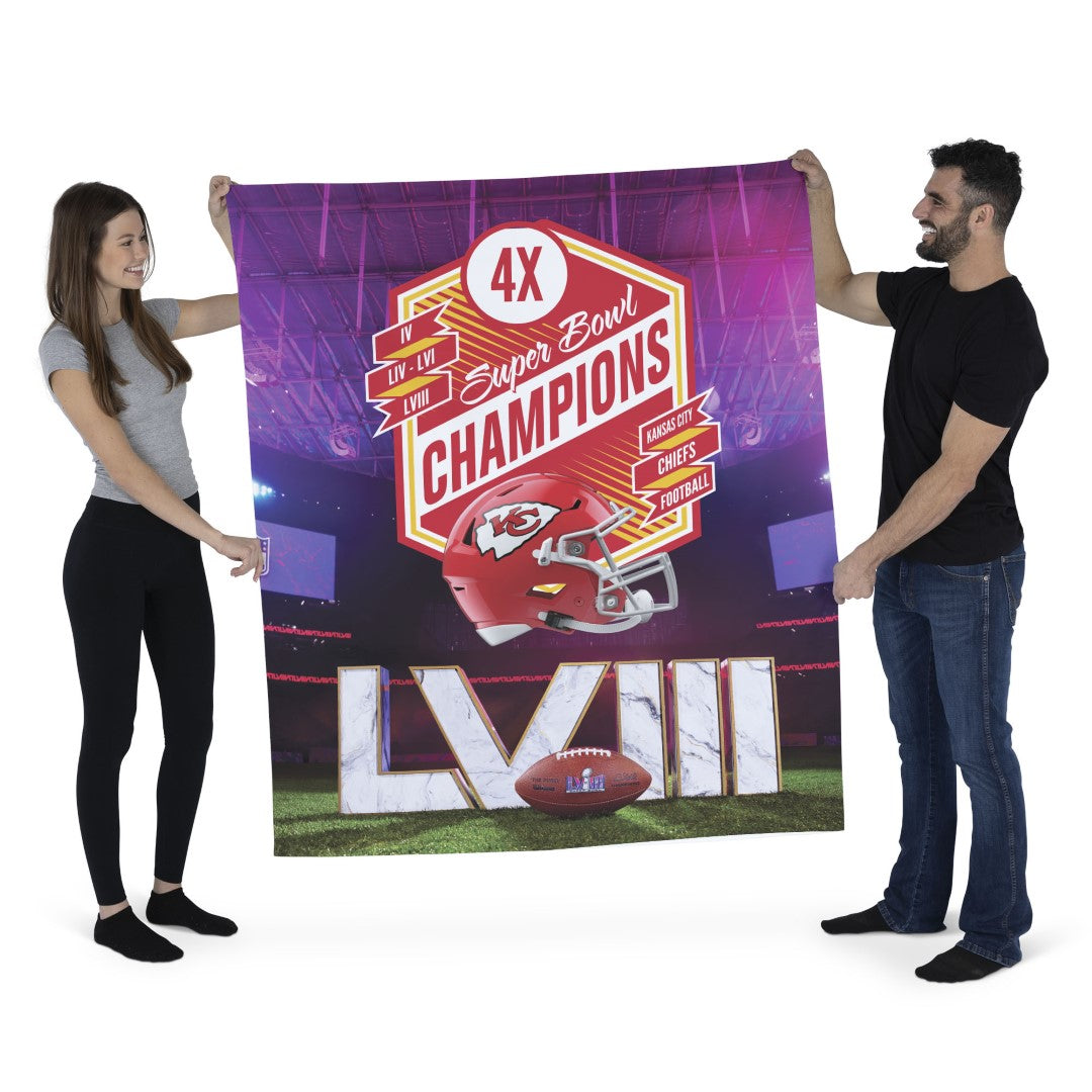 NFL Super Bowl 58 Kansas City Chiefs Re Take Multi Champs Wall Hanging 34 x 40 Inches