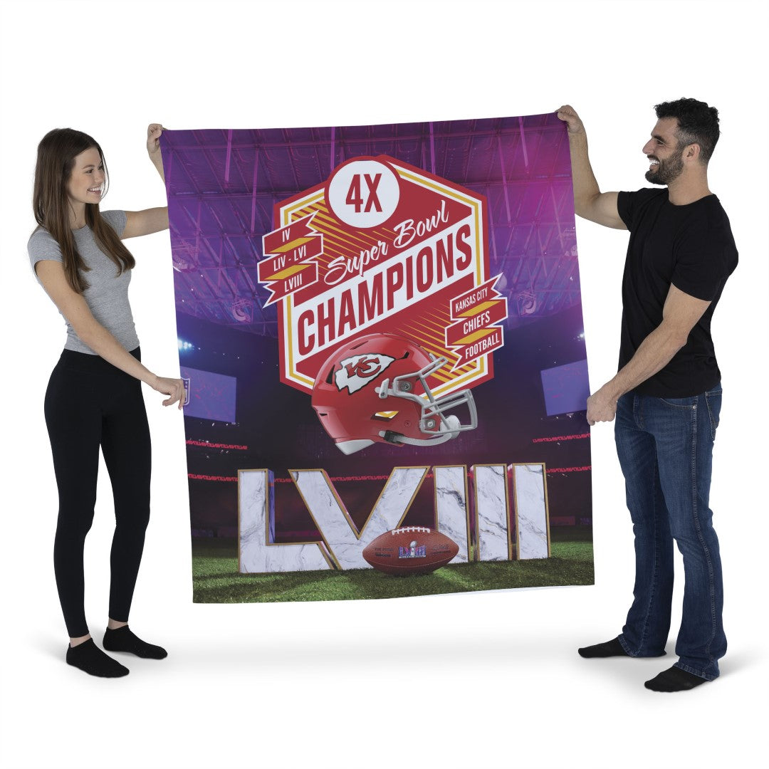 NFL Super Bowl 58 Kansas City Chiefs Re Take Multi Champs Wall Hanging 50x60 Inches