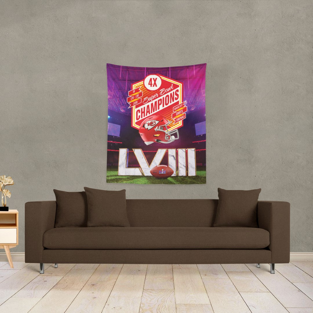 NFL Super Bowl 58 Kansas City Chiefs Re Take Multi Champs Wall Hanging 50x60 Inches