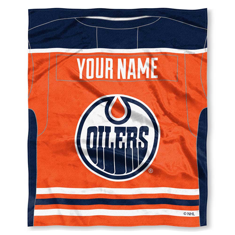 NHL Edmonton Oilers Jersey Personalized Silk Touch Throw Blanket 50x60 Inches
