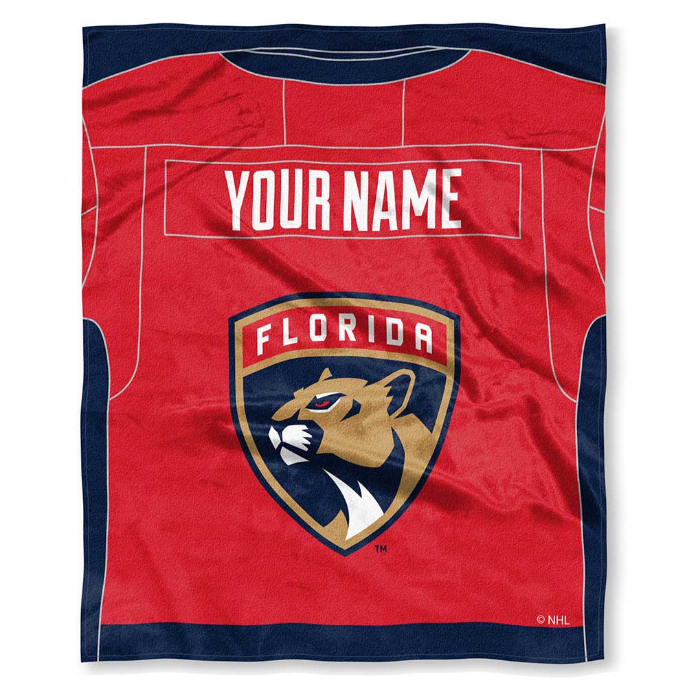 NHL Florida Panthers Jersey Personalized Silk Touch Throw Blanket 50x60 Inches