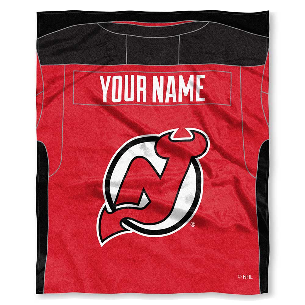NHL New Jersey Devils Jersey Personalized Silk Touch Throw Blanket 50x60 Inches