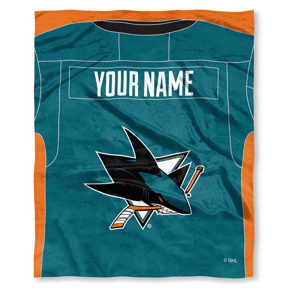 NHL San Jose Sharks Jersey Personalized Silk Touch Throw Blanket 50x60 Inches
