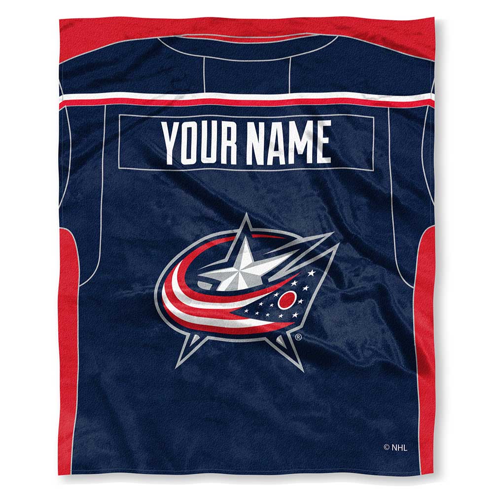 NHL Columbus Blue Jackets Jersey Personalized Silk Touch Throw Blanket 50x60 Inches