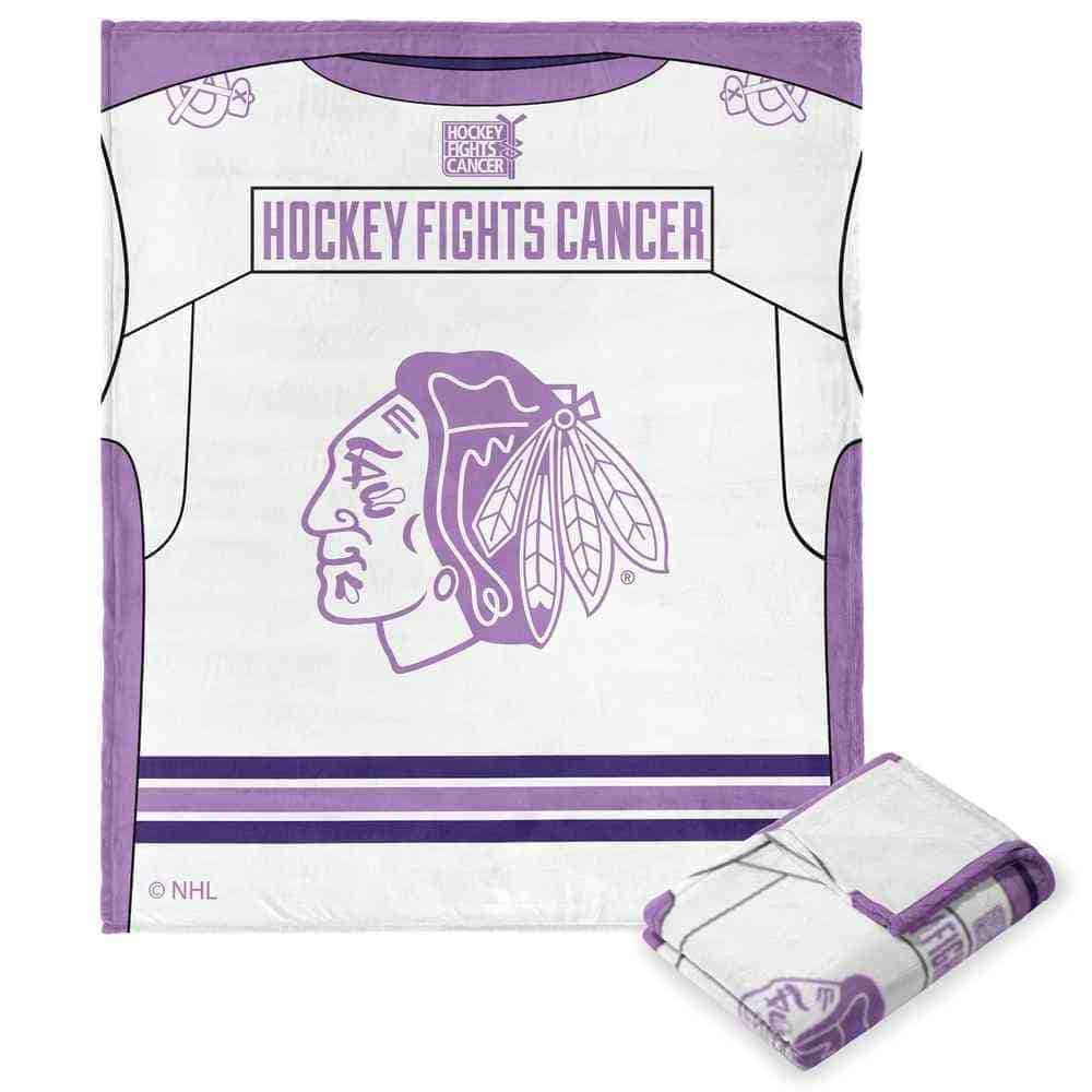 NHL Chicago Blackhawks Hockey Fights Cancer Jersey Silk Touch Throw Blanket 50x60 Inches