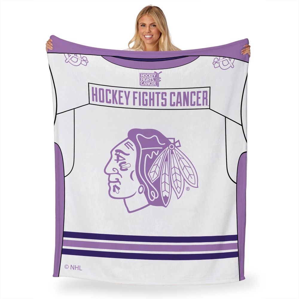 NHL Chicago Blackhawks Hockey Fights Cancer Jersey Silk Touch Throw Blanket 50x60 Inches