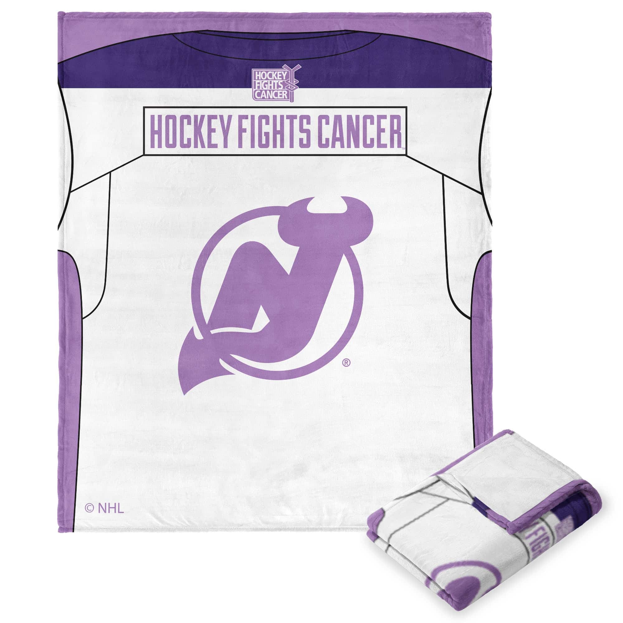 NHL New Jersey Devils Hockey Fights Cancer Jersey Silk Touch Throw Blanket 50x60 Inches