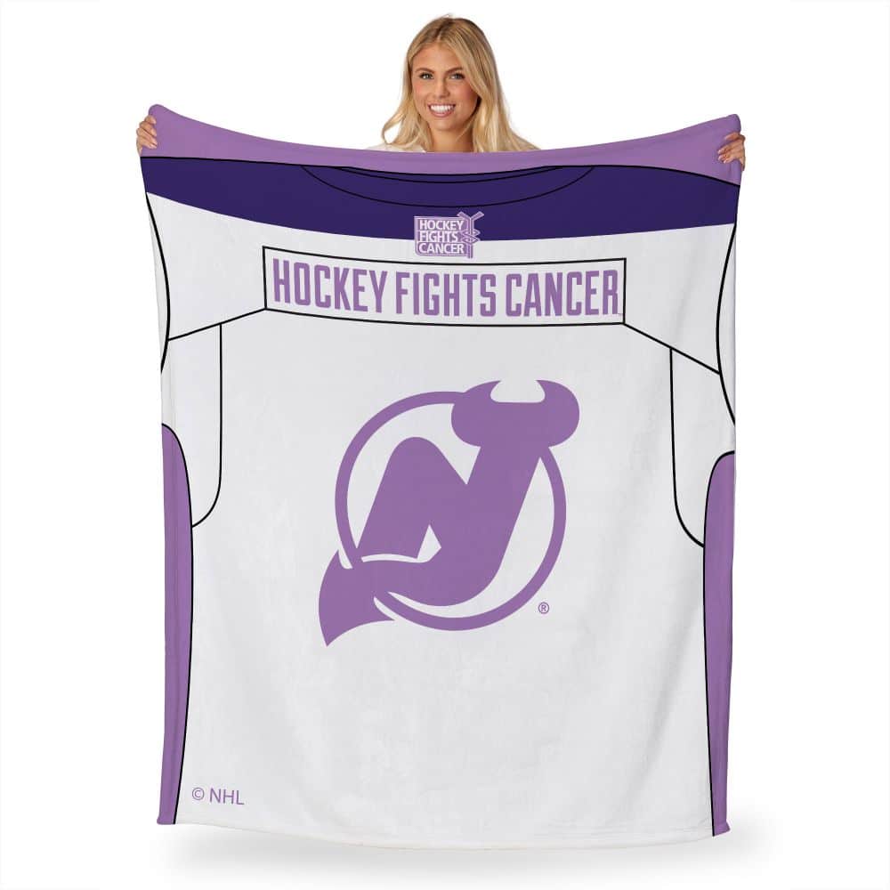 NHL New Jersey Devils Hockey Fights Cancer Jersey Silk Touch Throw Blanket 50x60 Inches