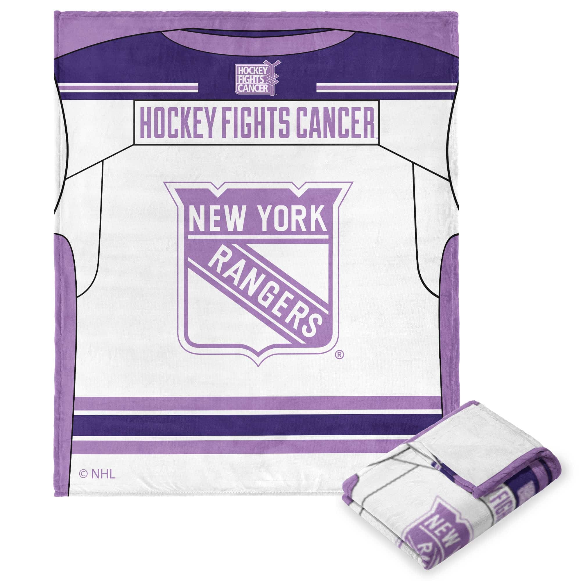 NHL New York Rangers Hockey Fights Cancer Jersey Silk Touch Throw Blanket 50x60 Inches