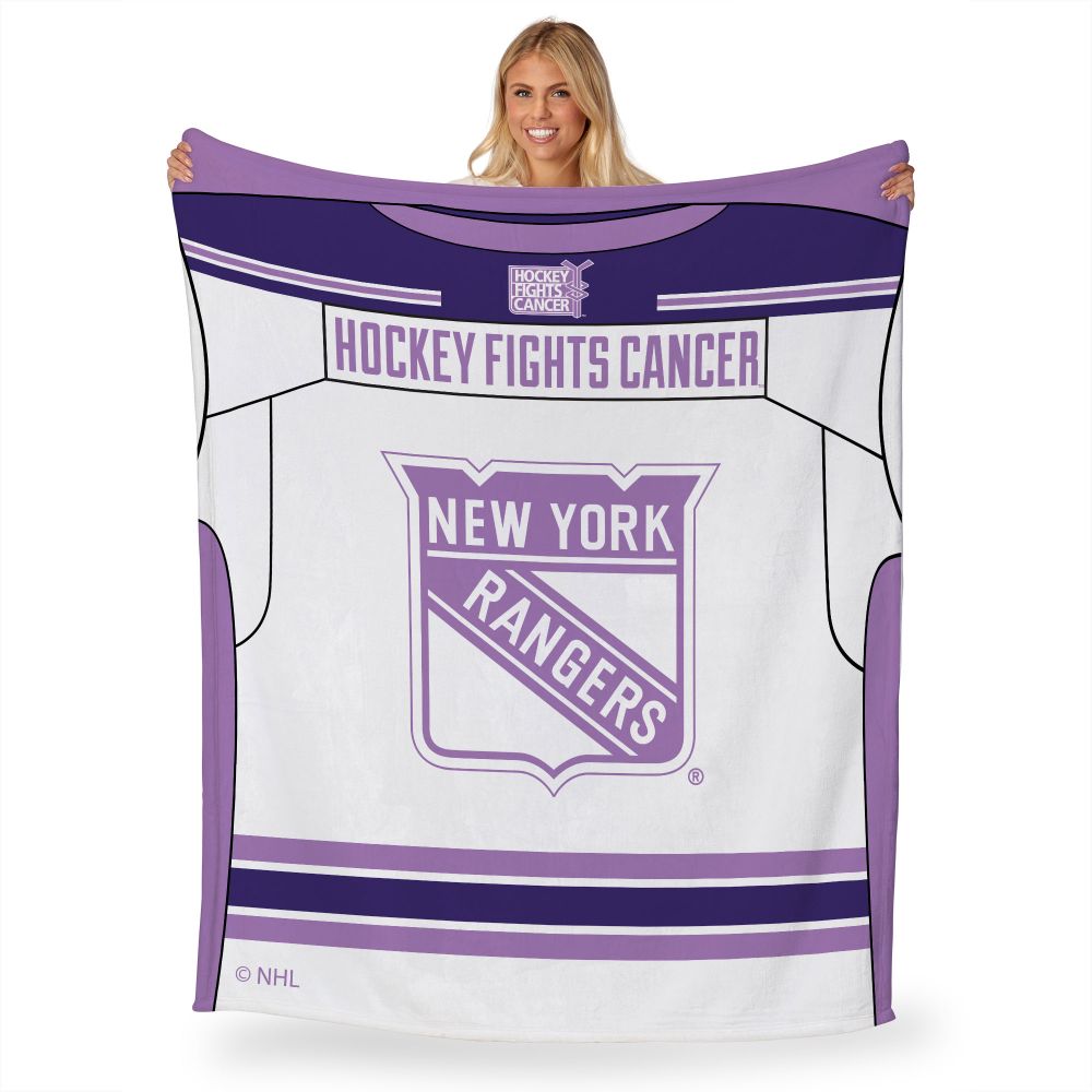 NHL New York Rangers Hockey Fights Cancer Jersey Silk Touch Throw Blanket 50x60 Inches