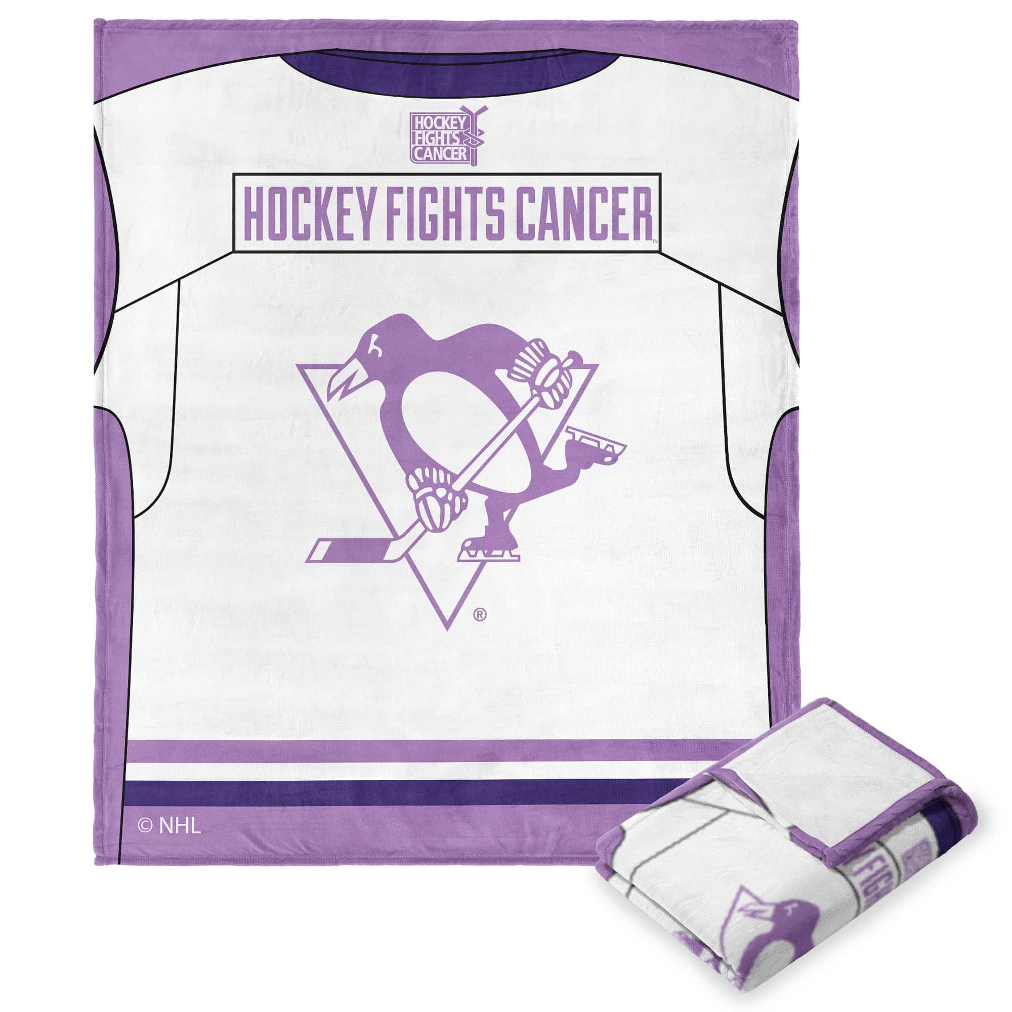 NHL Pittsburgh Penguins Hockey Fights Cancer Jersey Silk Touch Throw Blanket 50x60 Inches