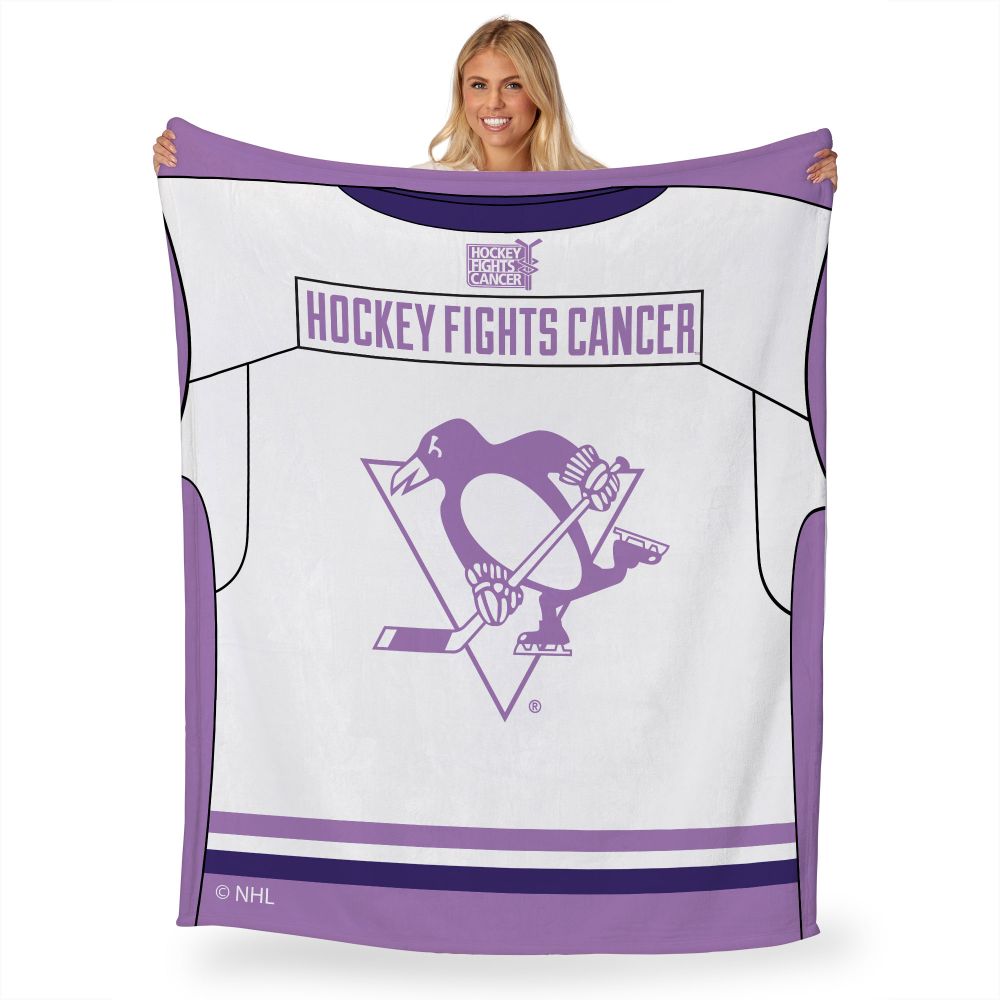 NHL Pittsburgh Penguins Hockey Fights Cancer Jersey Silk Touch Throw Blanket 50x60 Inches