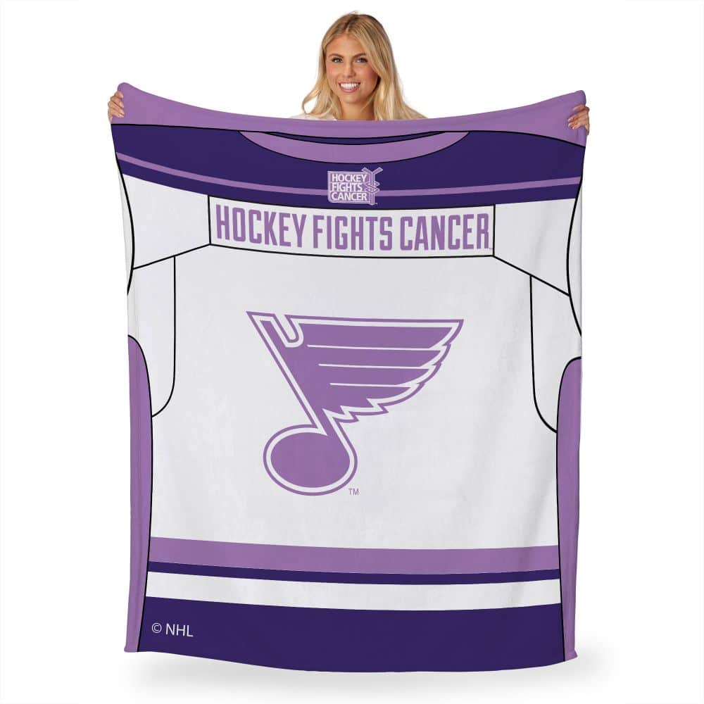 NHL St. Louis Blues Hockey Fights Cancer Jersey Silk Touch Throw Blanket 50x60 Inches