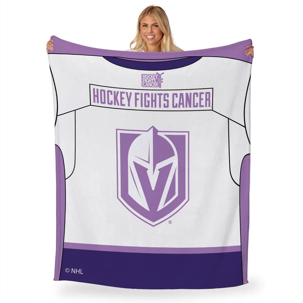 NHL Vegas Golden Knights Hockey Fights Cancer Jersey Silk Touch Throw Blanket 50x60 Inches