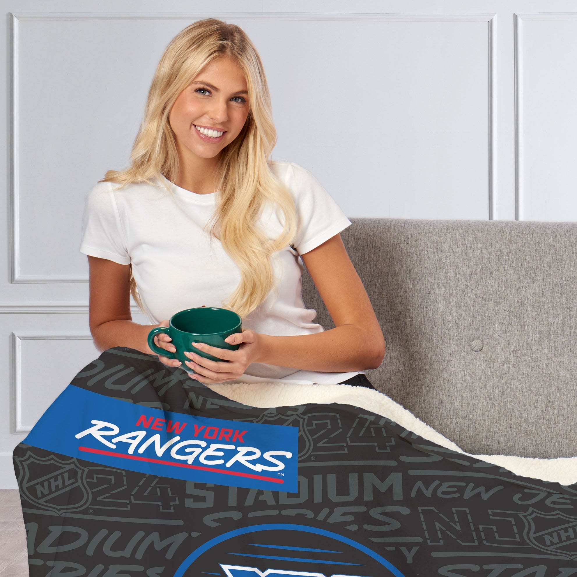 NHL New York Rangers 2024 NHLSS Turnpike Silk Touch Sherpa Throw Blanket 50x60 Inches