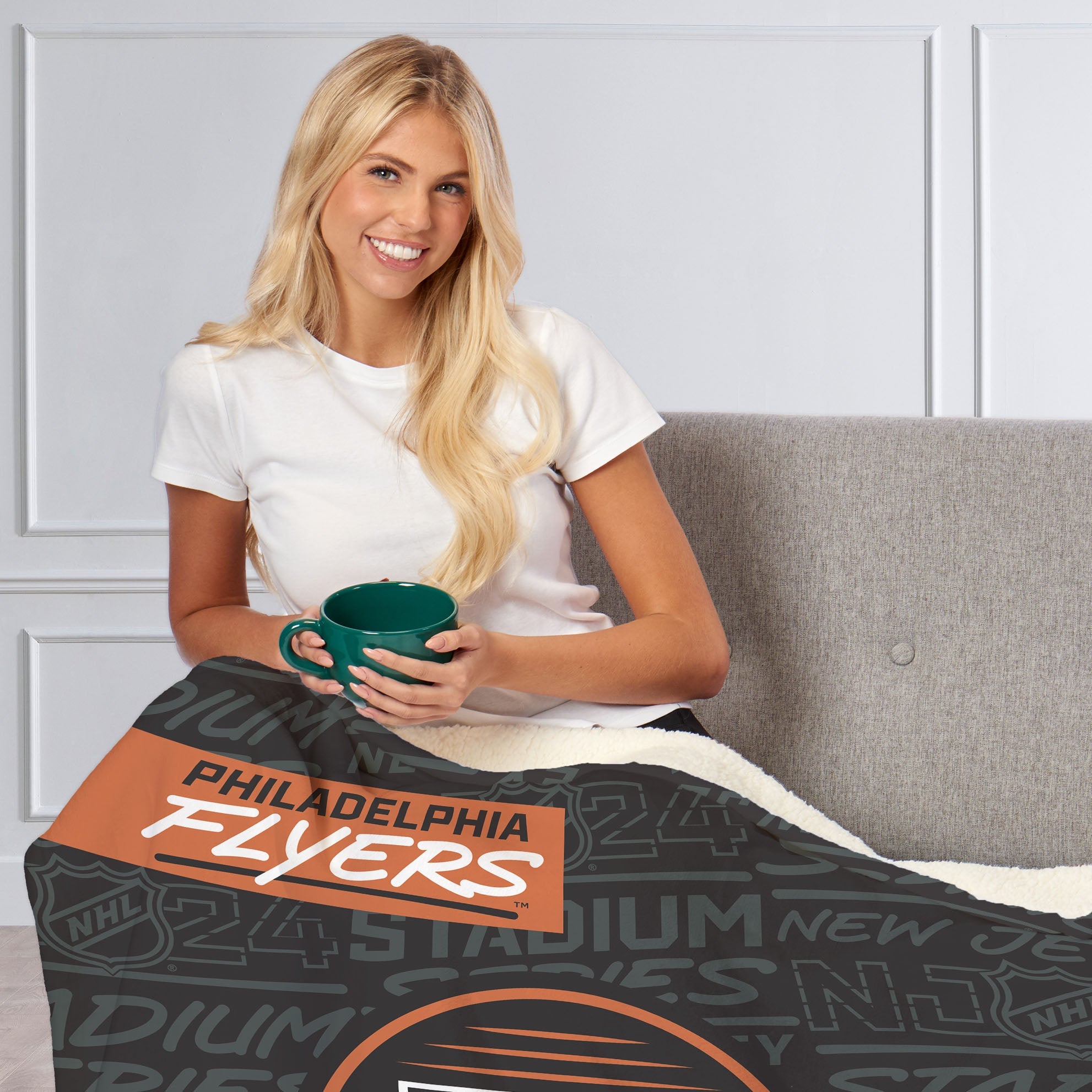 NHL Philadelphia Flyers 2024 NHLSS Turnpike Silk Touch Sherpa Throw Blanket 50x60 Inches