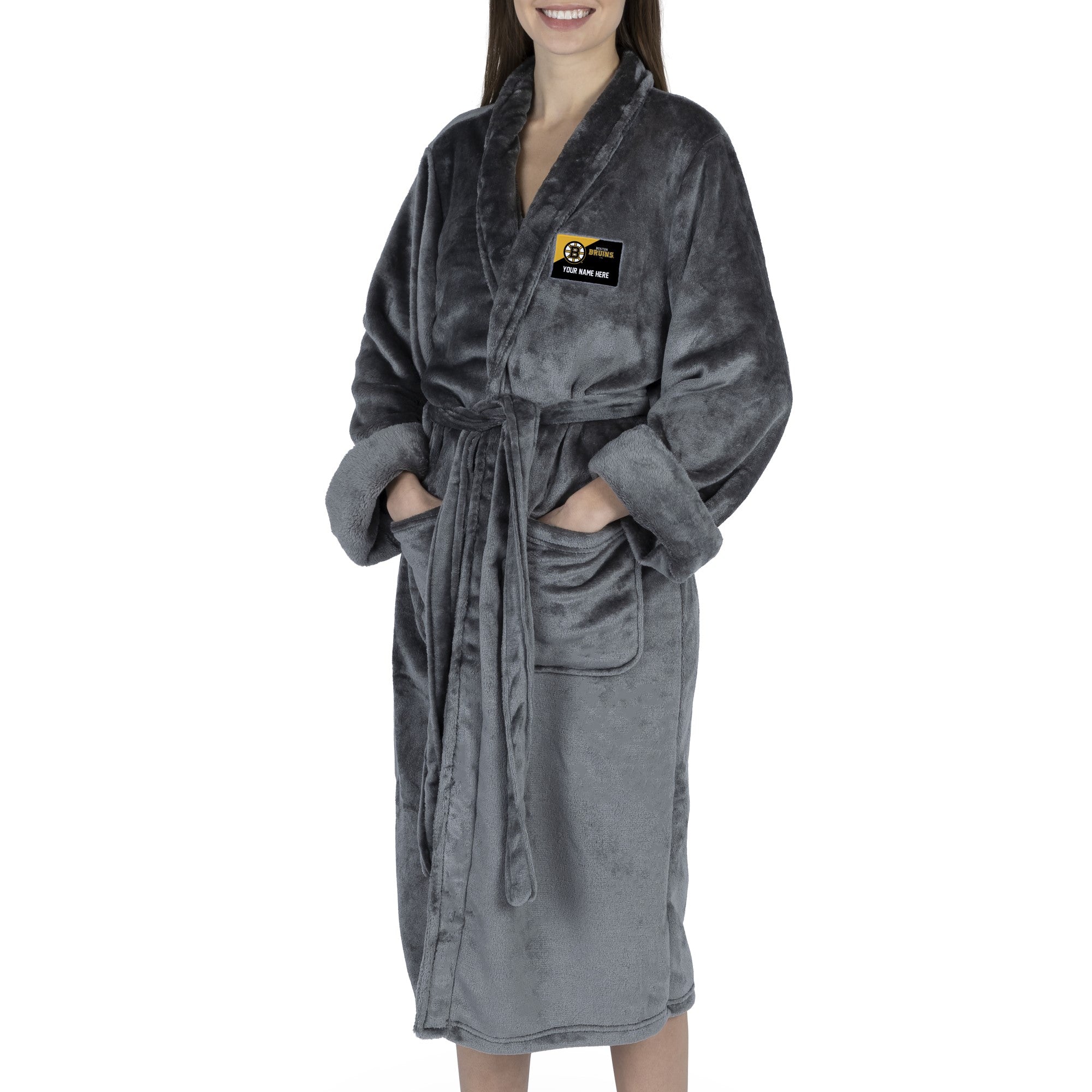 Boston Bruins NHL Charcoal S/M Personalized Robe