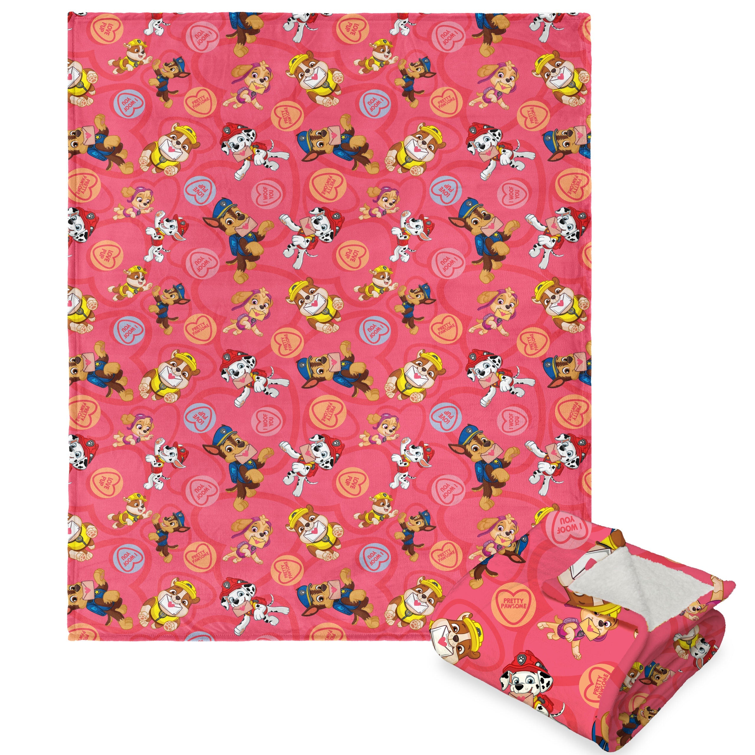 Nickelodeon Paw Patrol Paws n Kisses Silk Touch Sherpa Throw Blanket 50x60 Inches