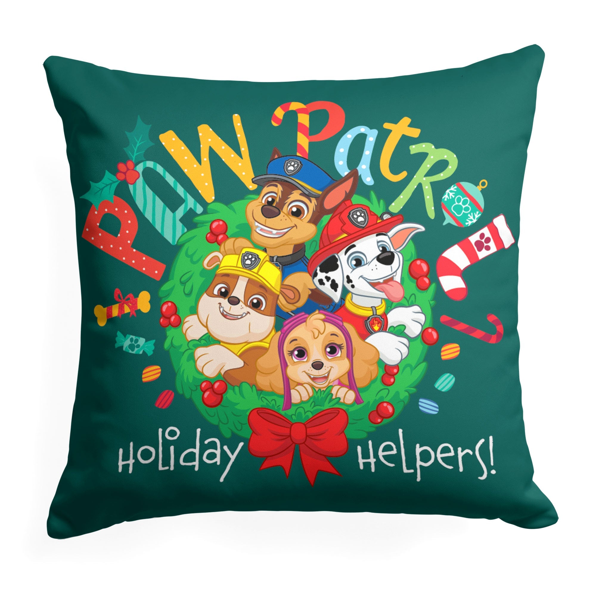 Nickelodeon Paw Patrol Holiday Helpers Throw Pillow 18x18 Inches