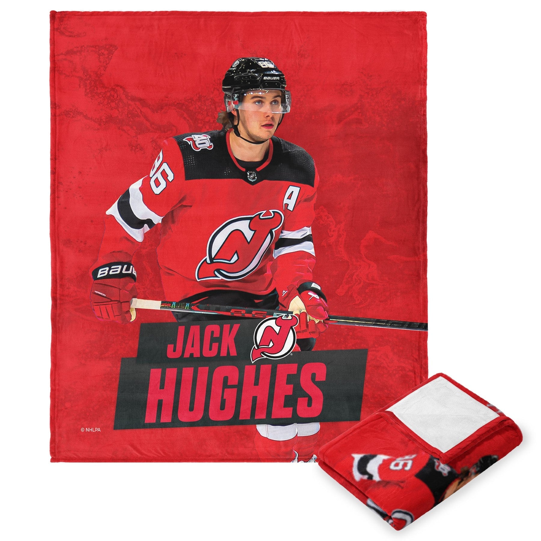 NHL New Jersey Devils Jack Hughes Player Silk Touch Throw Blanket 50x60 Inches