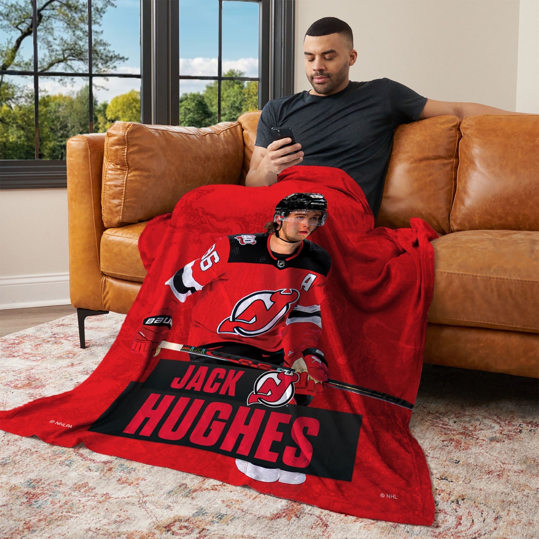 NHL New Jersey Devils Jack Hughes Player Silk Touch Throw Blanket 50x60 Inches