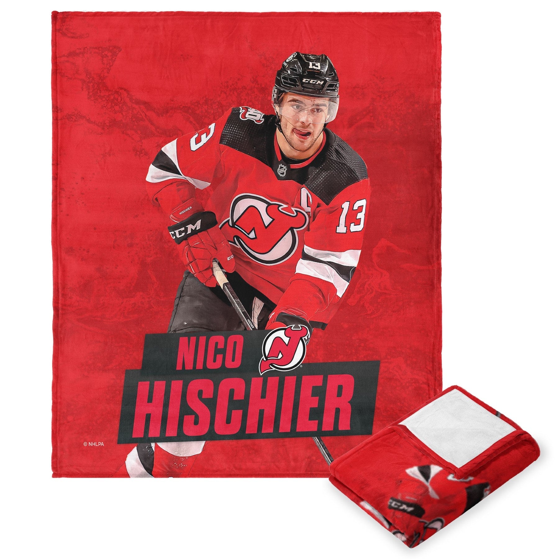 NHL New Jersey Devils Nico Hischier Player Silk Touch Throw Blanket 50x60 Inches