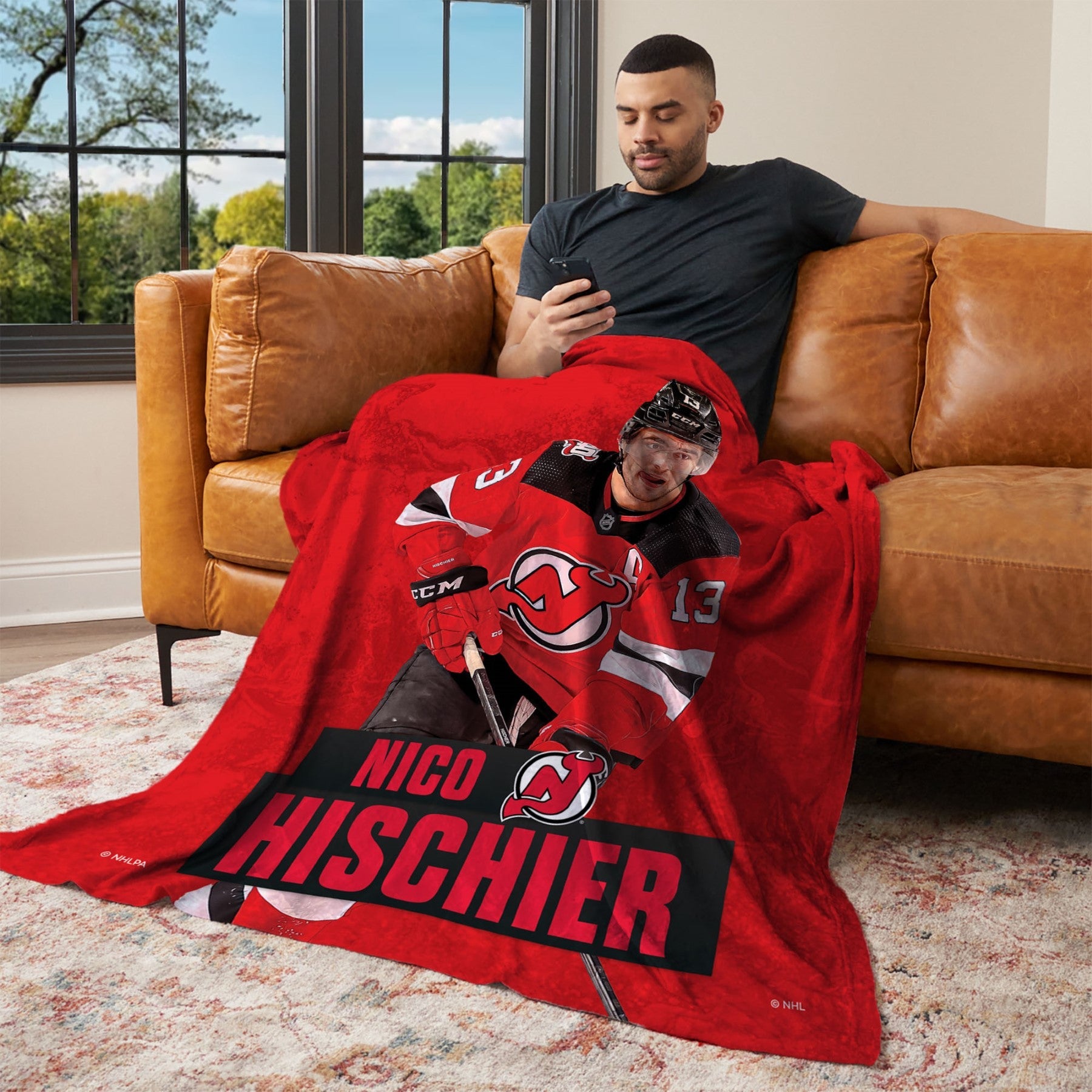 NHL New Jersey Devils Nico Hischier Player Silk Touch Throw Blanket 50x60 Inches