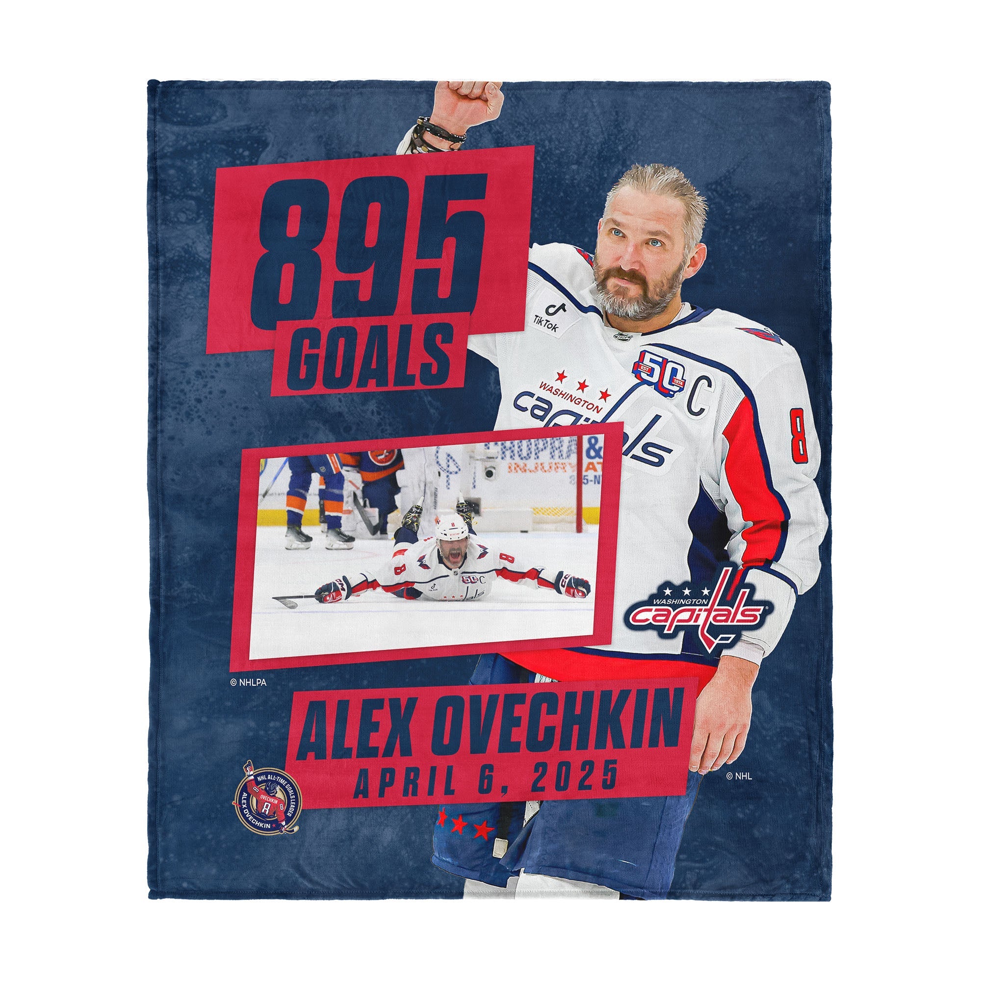 NHL Washington Capitals Alex Ovechkin 895 Goals Photo Silk Touch Throw Blanket 50 x 60 inches