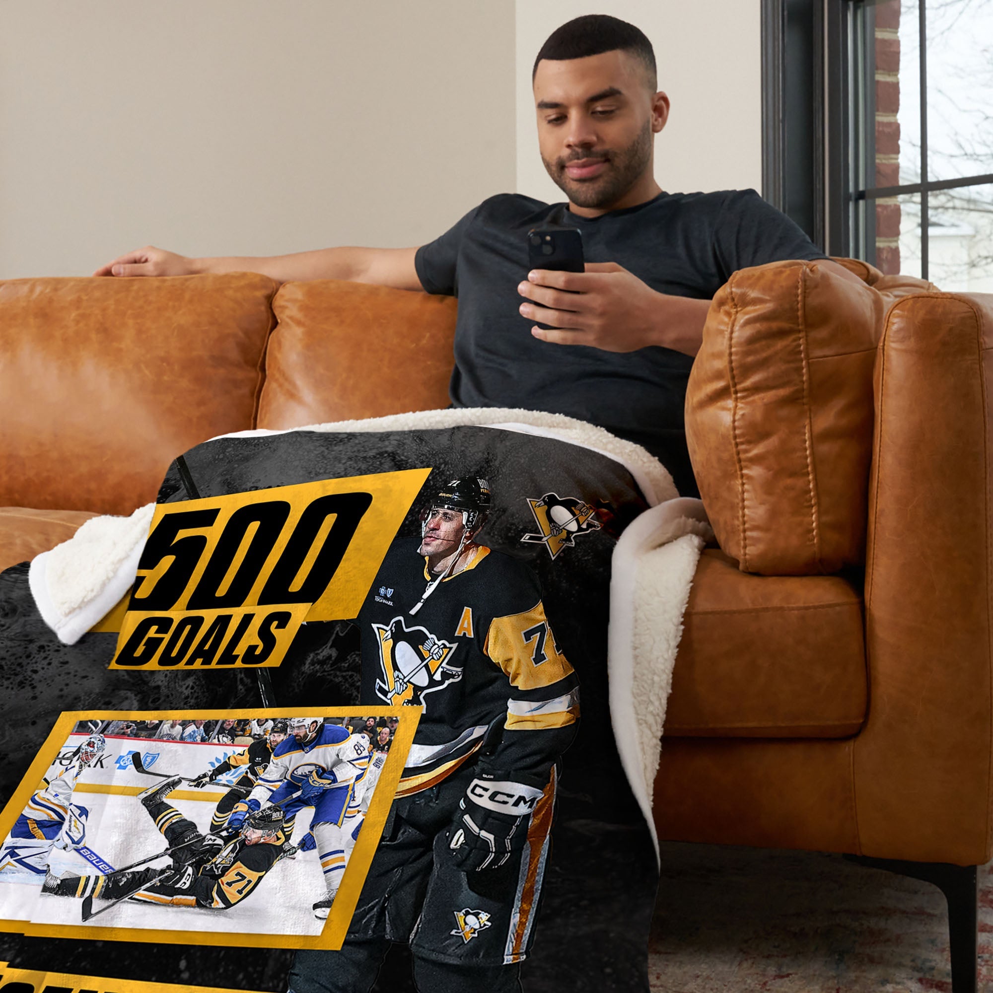 Pittsburgh Penguins NHL Evgeni Malkin 500 Goals Silk Touch Sherpa Throw Blanket 50X60 Inches