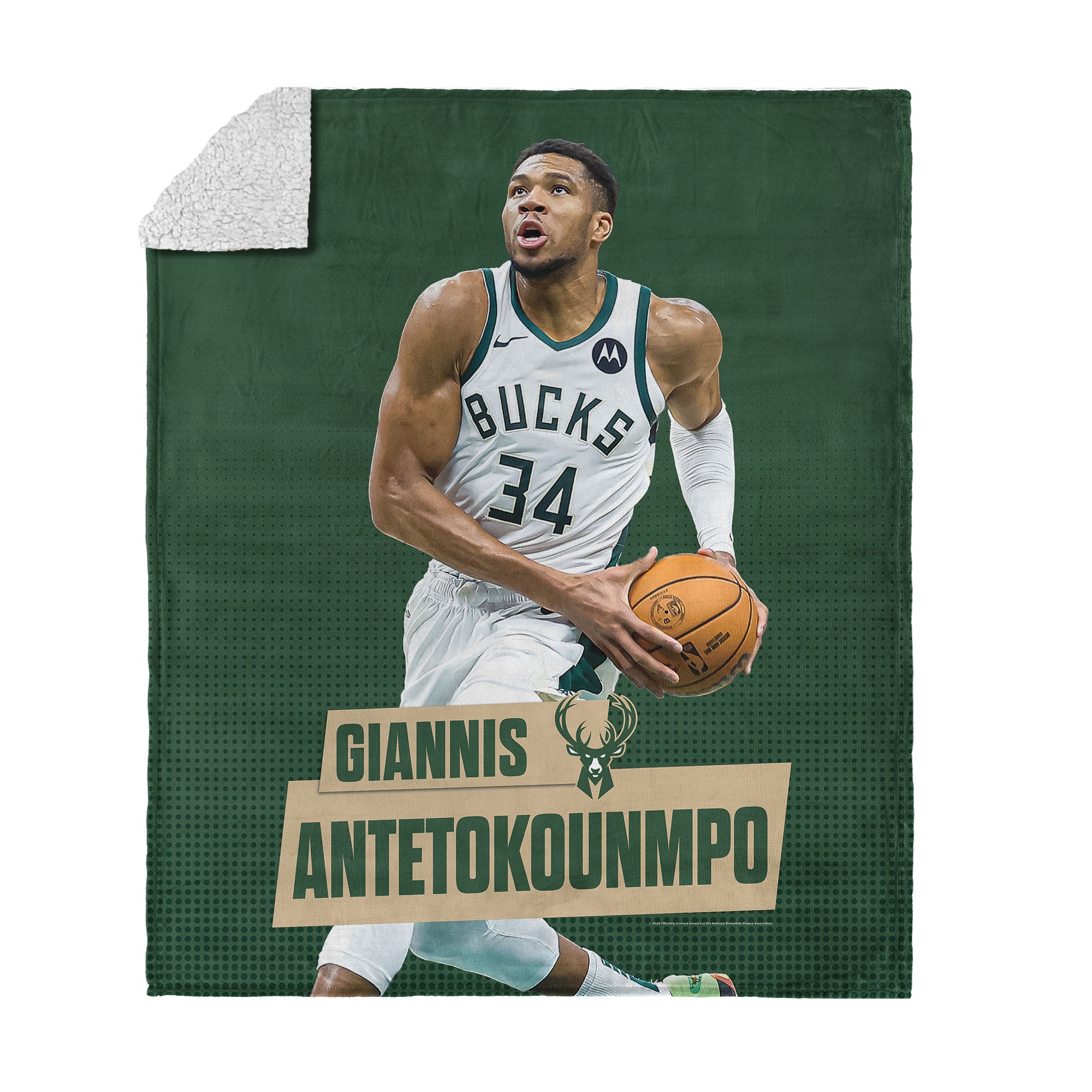 NBA Milwaukee Bucks Giannis Antetokounmpo Silk Touch Sherpa Throw Blanket 50x60 inches
