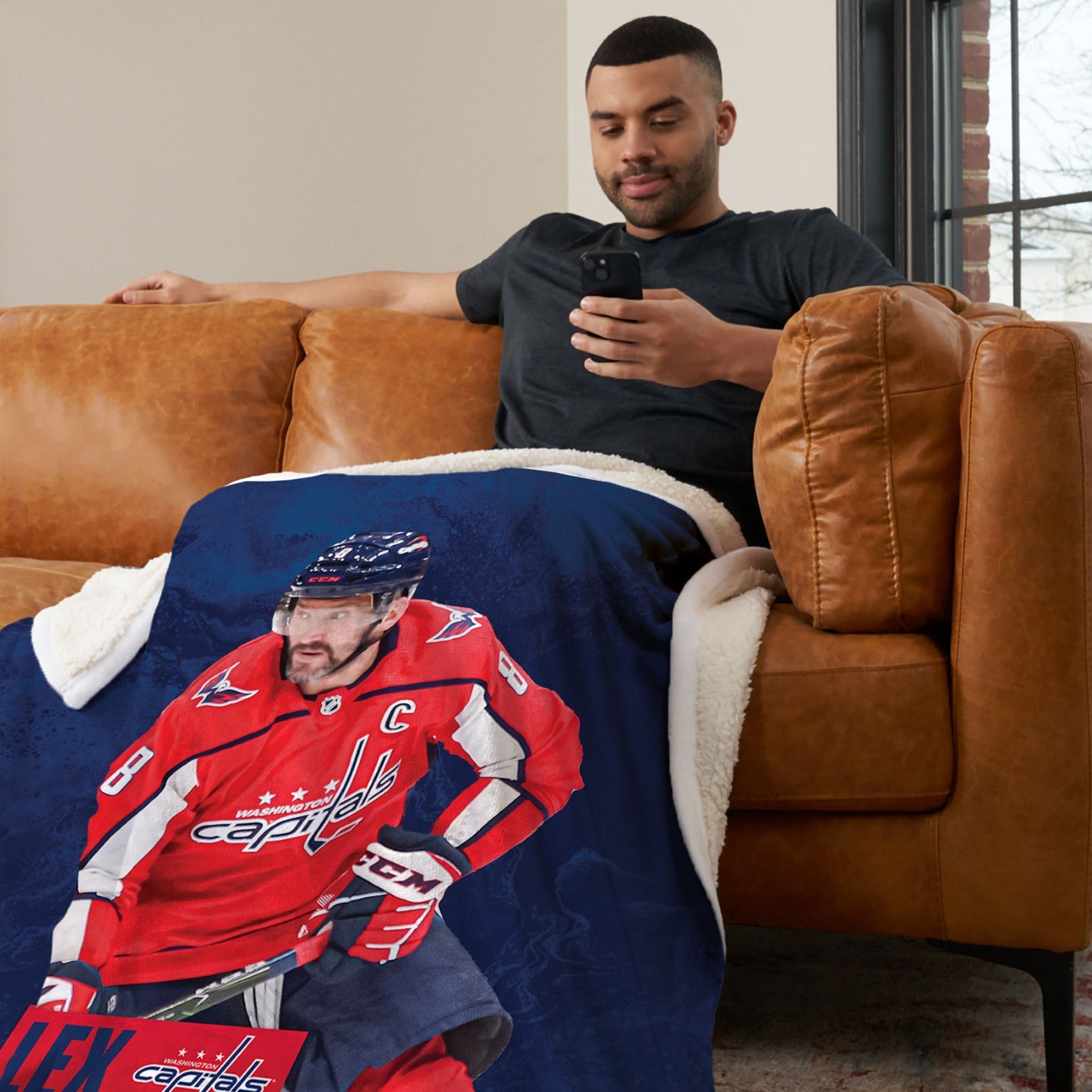 NHL Washington Capitals Alex Ovechkin Silk Touch Sherpa Throw Blanket, 50 x 60 inches