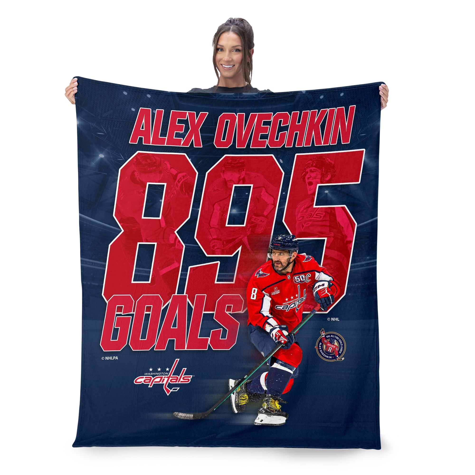 NHL Washington Capitals Alex Ovechkin 895 Goals Silk Touch Sherpa Throw Blanket 50 x 60 inches
