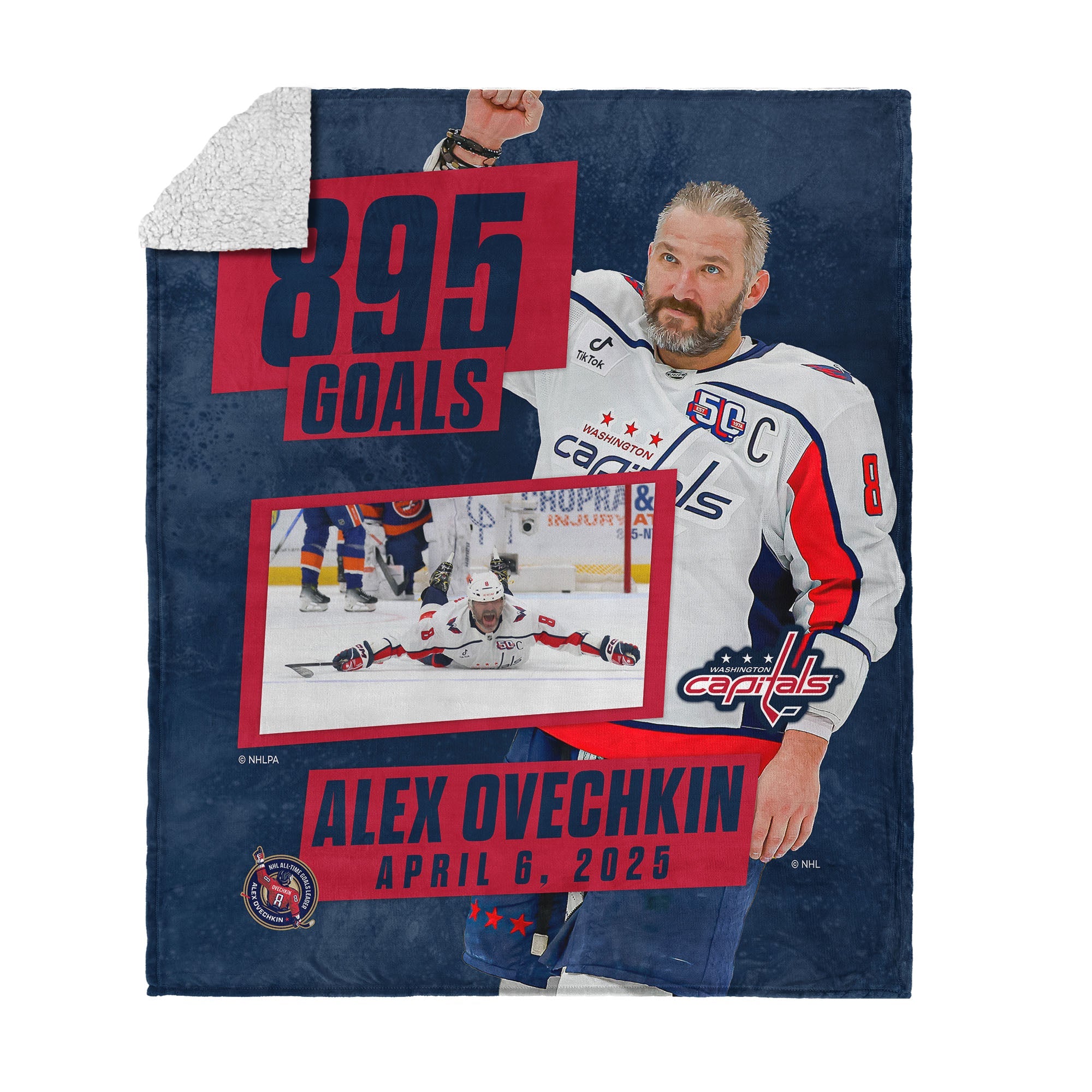 NHL Washington Capitals Alex Ovechkin 895 Goals Photo Silk Touch Sherpa Throw Blanket 50 x 60 inches