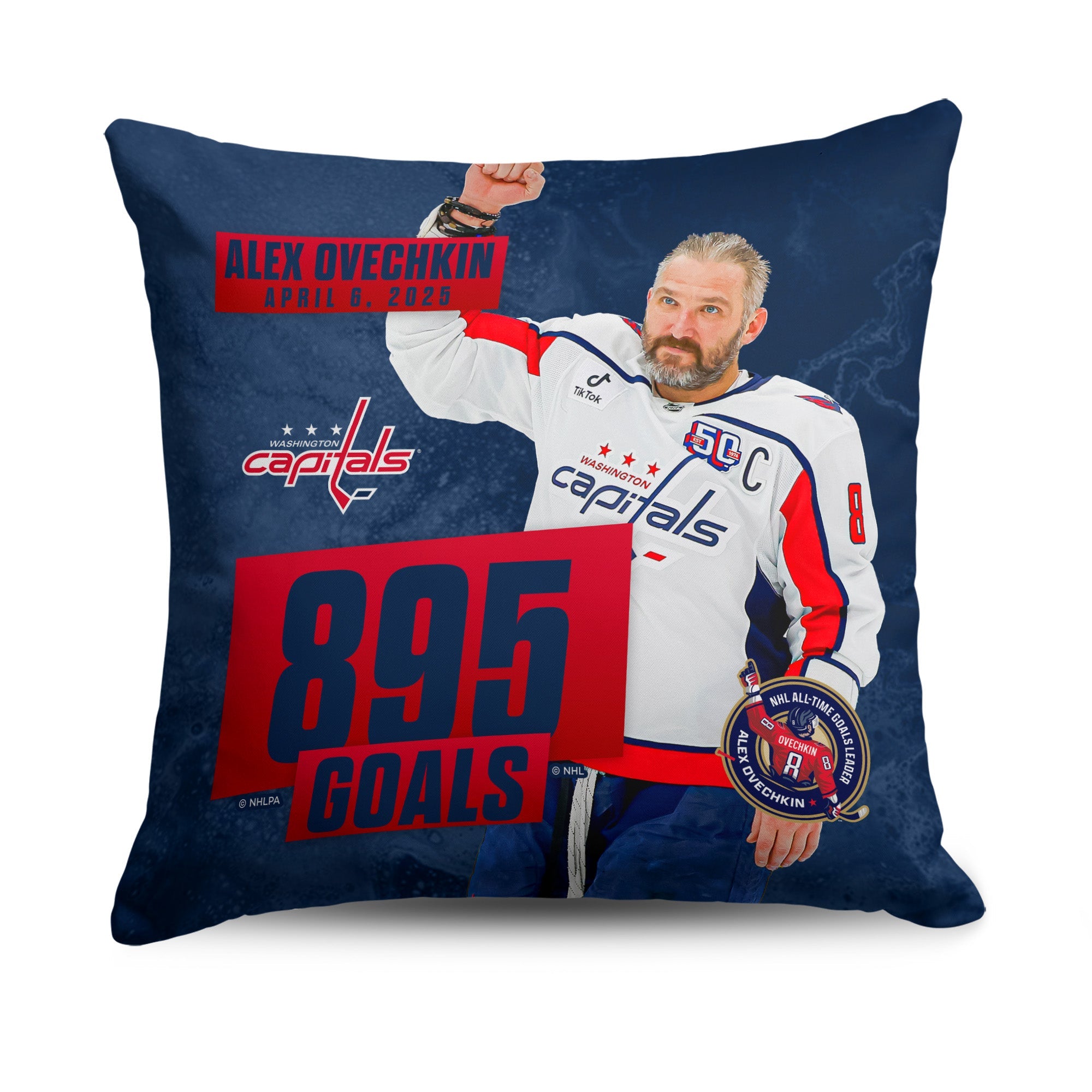 NHL Washington Capitals Alex Ovechkin 895 Goals Photo Throw Pillow 18 x 18 inches